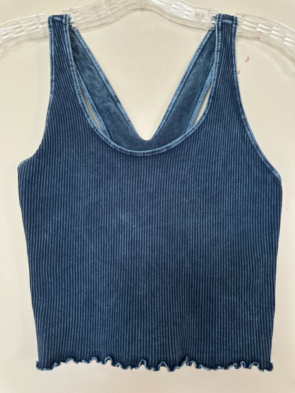 Spiritual Gangster Amor Crop Tank Washed Blue Lined w/ Shelf Bra XS/S